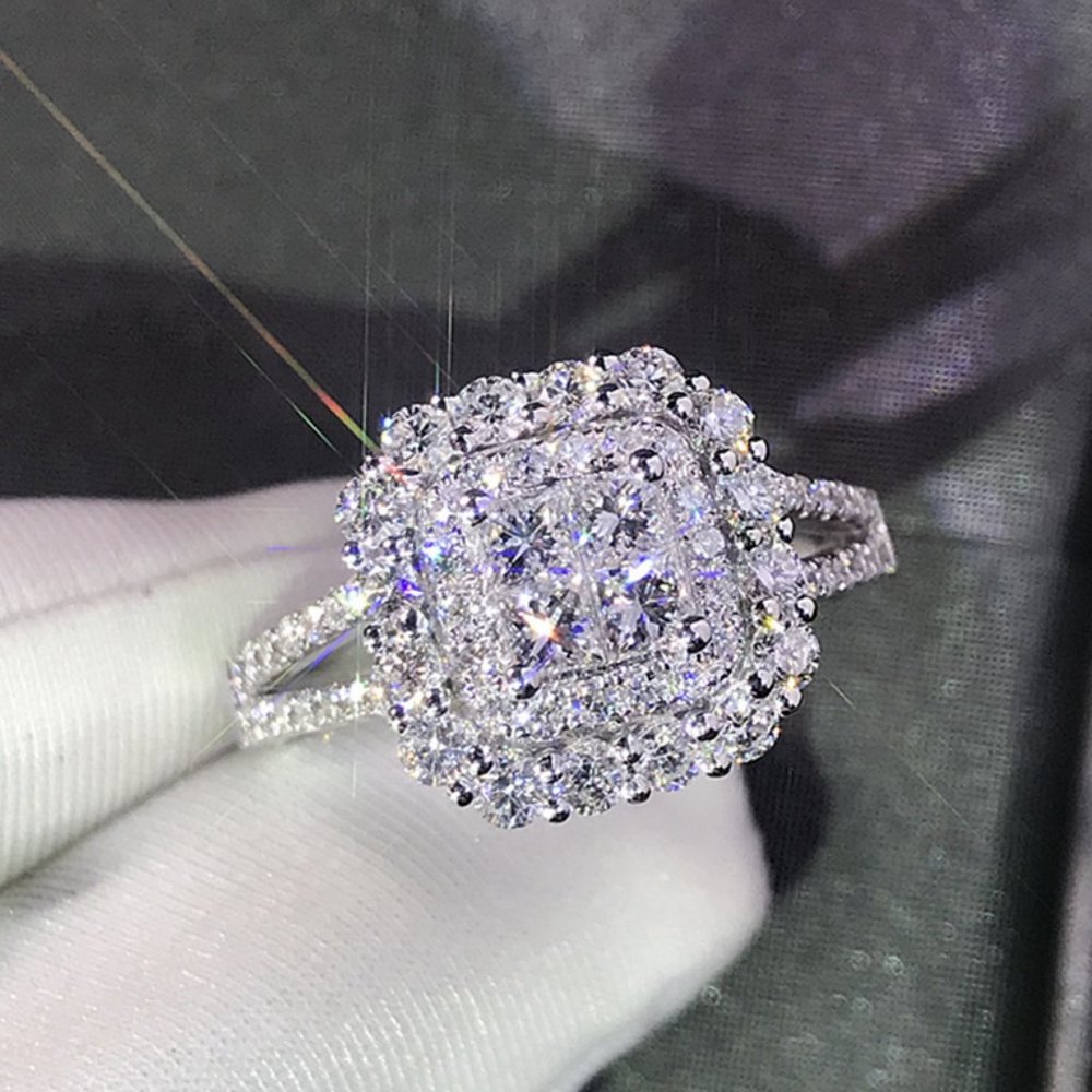 NEW Luxury 925 Sterling Silver Diamond Halo Ring - Picture 2 of 10
